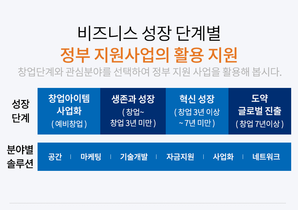 비즈니스 성장 단계별 정부 지원 사업의 활용 지원